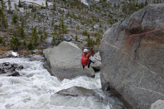 John Ballantyne: Tyrolean traverse, Remillard GMC, Selkirks (Honourable Mention, 2024 Activity in Summer cateory)