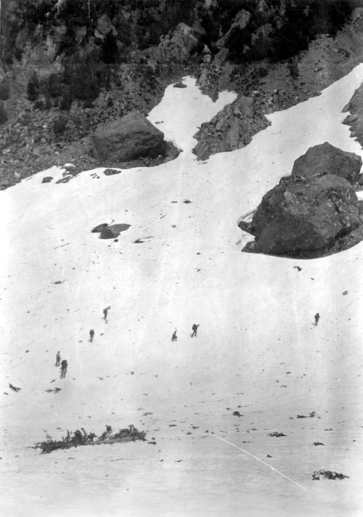 Hiking across the glacier above Green Lake 1910.