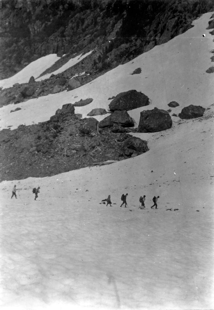 Hiking across the glacier near Green Lake 1910.