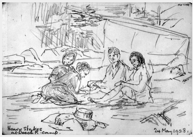 Sketch drawing by Lindley Crease during the club trip to Leech Falls.
