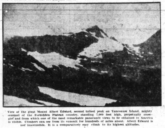 Grainy black and white photo of Mount Albert Edward.