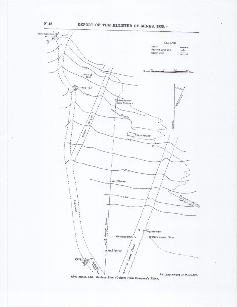 Map of trail to the Mary McQuilton mine on Abco Mountain from Cotter Creek.