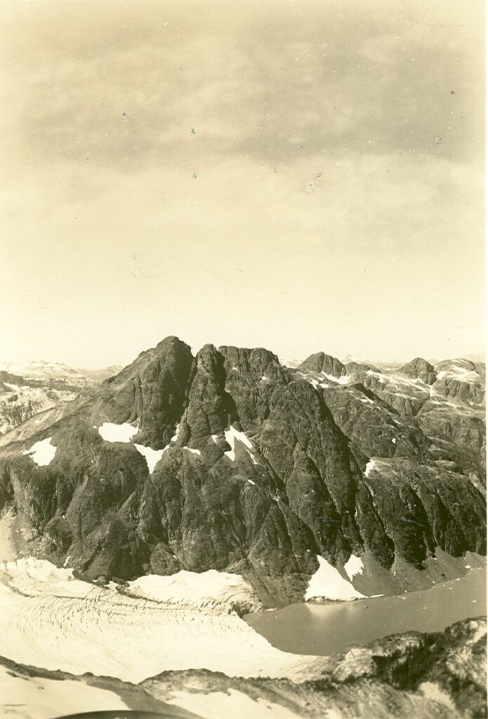 Mt. Harmston and the Moving Glacier flowing into Milla Lake 1934 – Bill Bell photo