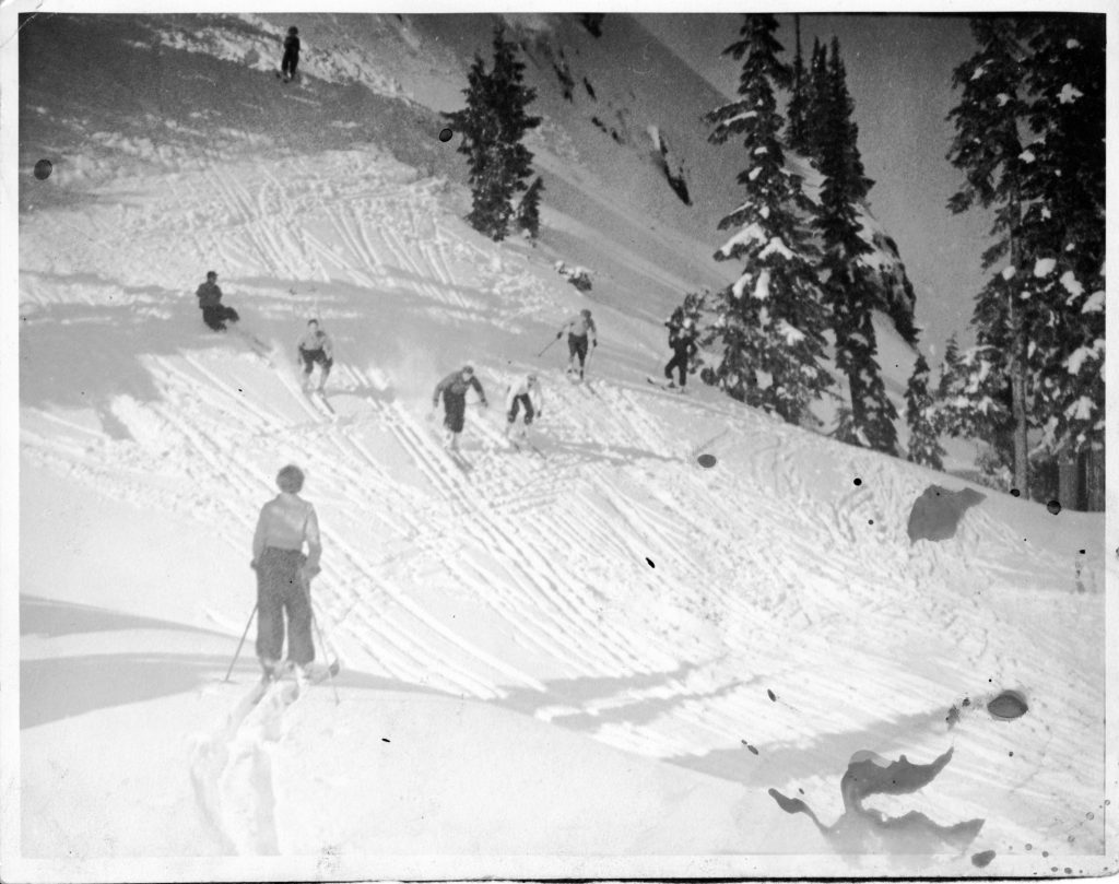 Skiing on the slopes above Mt. Becher cabin – Ruth Masters photo. 
