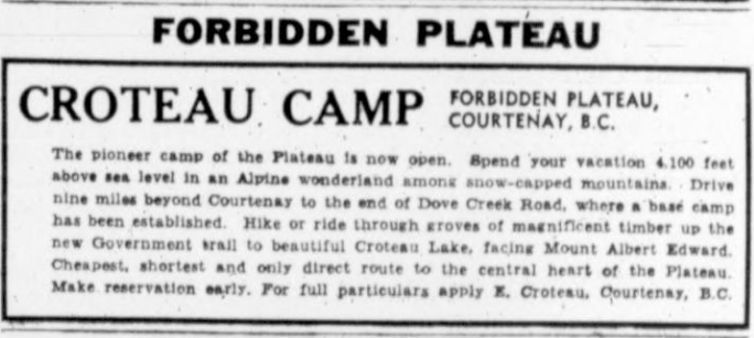 Croteau Camp (Forbidden Plateau) ad.
