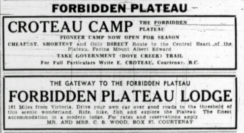 Ad for Croteau Camp and Forbidden Plateau Lodge.