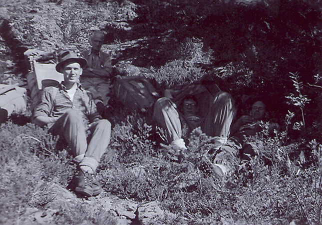 Taking a rest out of the sun after climbing Elkhorn 1949 – Charles Nash photo.
