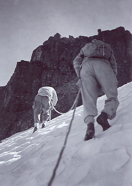 Ascending the snowfield on Elkhorn 1949 – Charles Nash photo.
