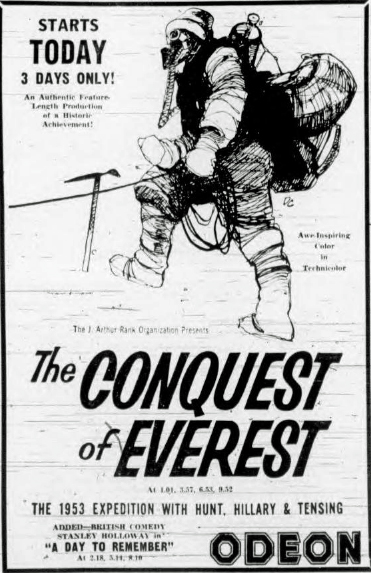 Ad for “The Conquest of Everest, the 1953 expedition with Hunt, Hillary & Tensing.”