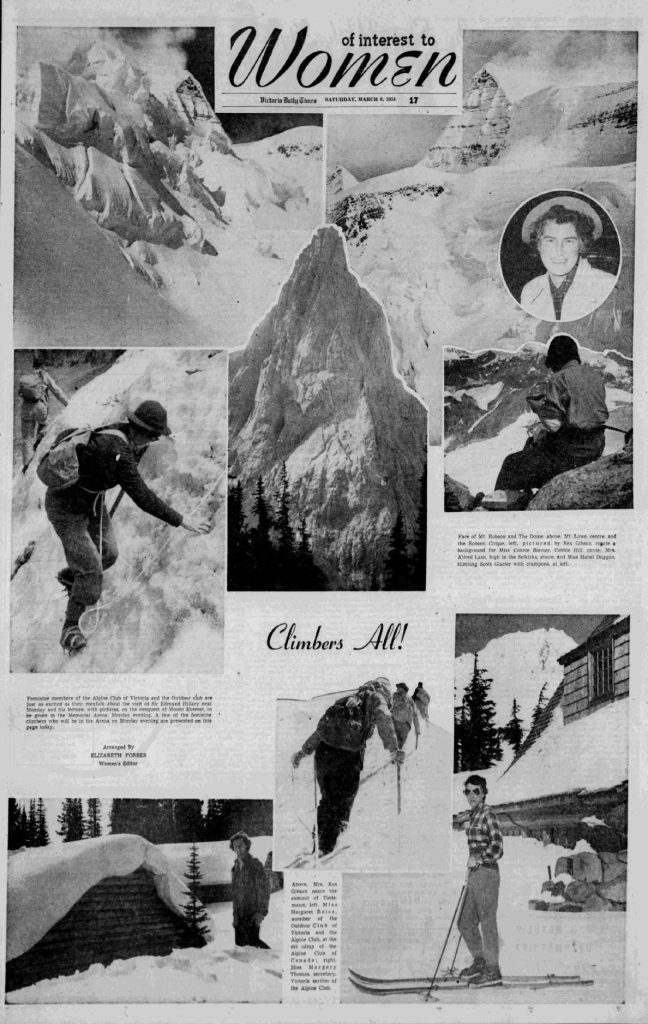 Full-page photo montage of female climbers in the mountains.