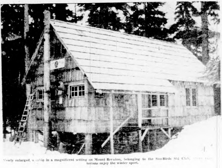 Newly enlarged, a cabin in a magnificent setting on Mount Brenton, belonging to the Son-Birds Ski Club… Victorians enjoy the winter sport.