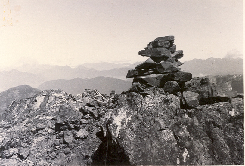 The cairn built on the summit of Rugged Mountain 1959 – George Lepore photo.
