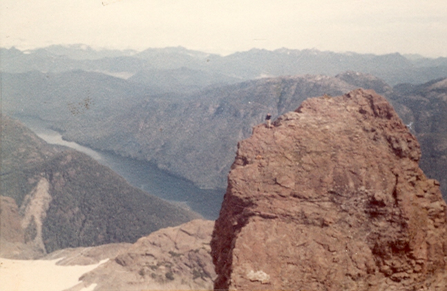 Bob Bissed on the Schina d’Asino (Donkey’s Back) with Woss Lake behind 1959 – George Lepore photo.