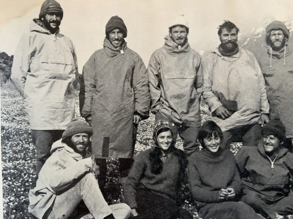 Members of the 1971/2 Expedition to Patagonia: Back row: Carl Fatti, Paul Anderson, Rick Hudson, Michael Scott, Roger Fuggle. Front row: Paul Fatti, Janet Fatti, Judy Dick, Tony Dick.