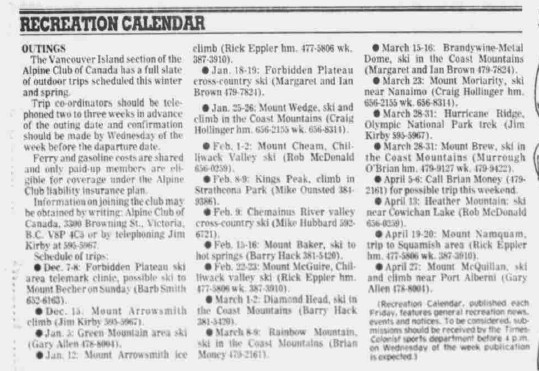 Image of newspaper article “Recreation Calendar.”