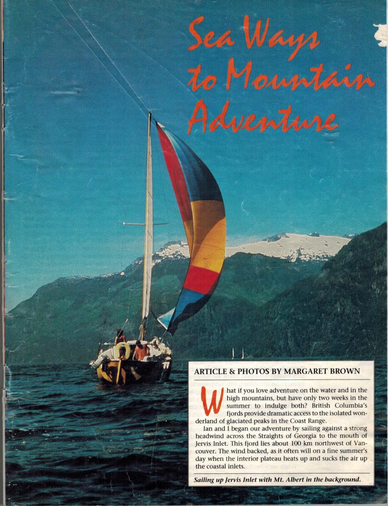 Magazine article entitled, “Sea Ways to Mountain Adventure.” Article and photos by Margaret Brown.