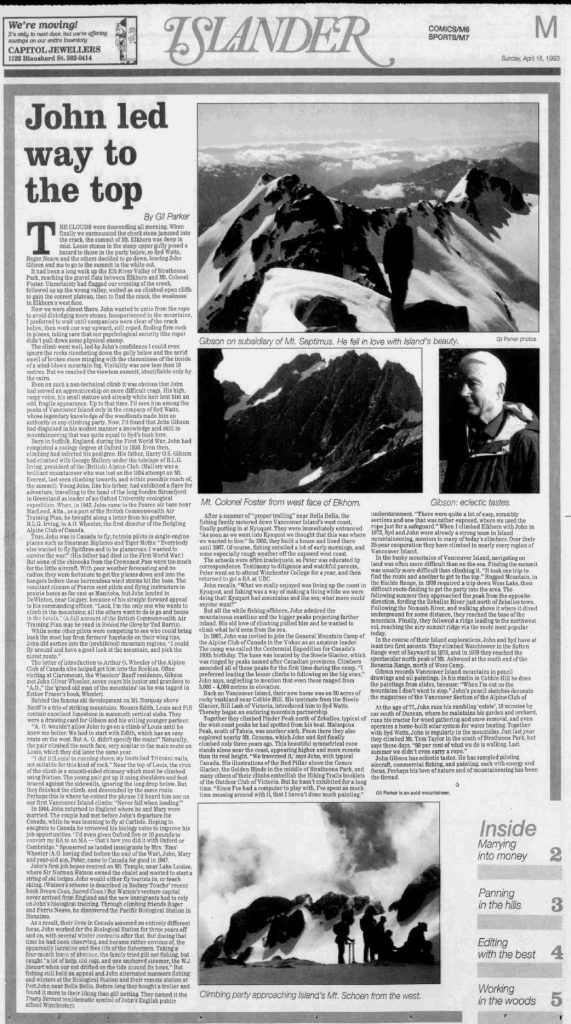 Islander Magazine, Sunday, April 18, 1993, article, “John led way to the top.”