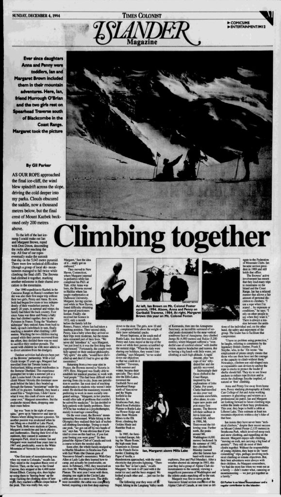 Islander Magazine, Sunday, December 4, 1994, article, “Climbing together.”