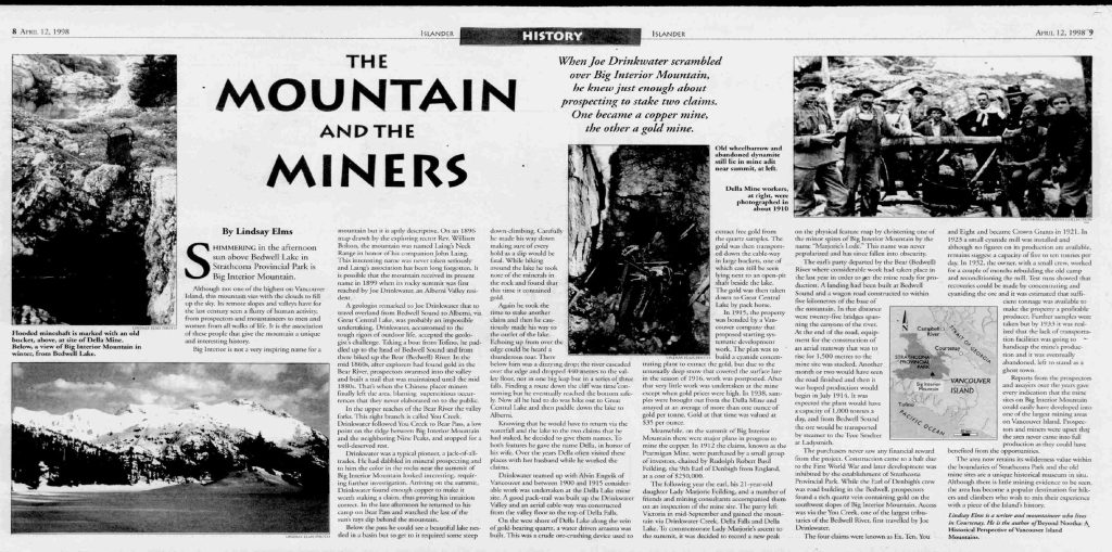 Islander Magazine, Sunday, April 12, 1998, article, “The mountains and the miners.”