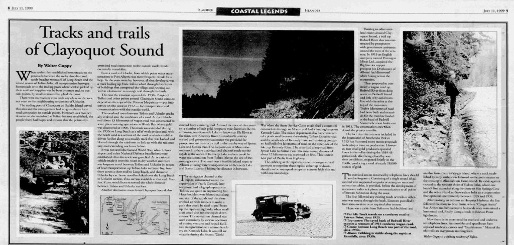 Islander Magazine, Sunday, July 11, 1999, article, “Tracks and trails of Clayoquot Sound.”