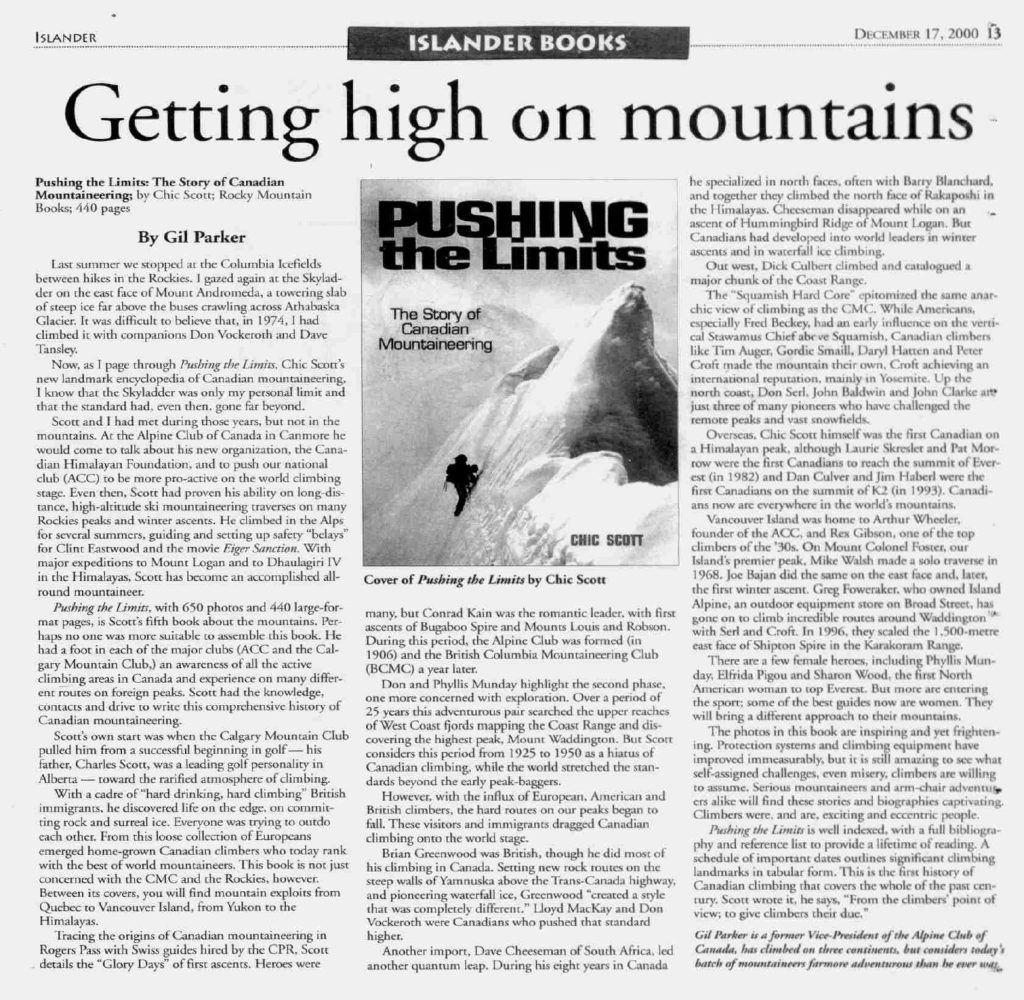 Islander Magazine, Sunday, December 17, 2000, article, “Getting high on mountains.”