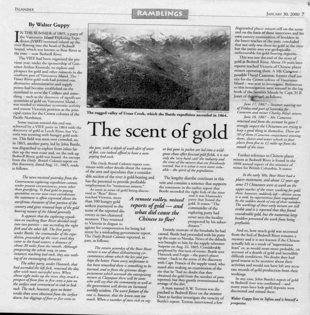 Islander Magazine, Sunday, January 30, 2000, article, “The scent of gold.”