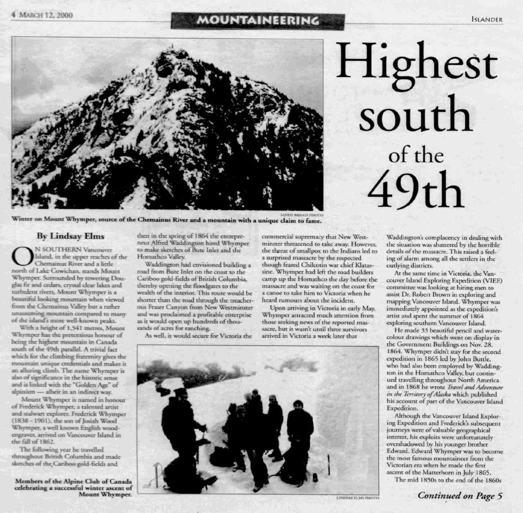 Islander Magazine, Sunday, March 12, 2000, article, “Highest south of the 49th.”
