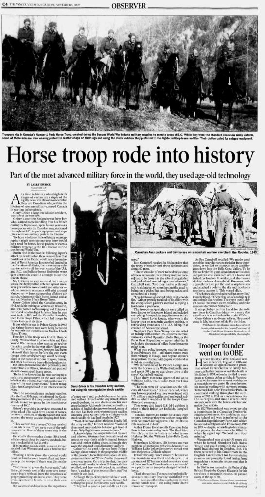 Horse Troop Rode Into History – article about Horace “Rusty” Westmorland.