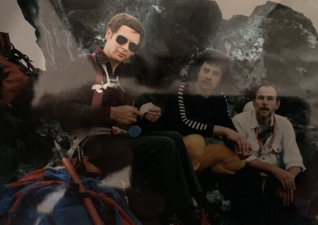 Chris Schrieber, Fred Put and Albert Hestler on the summit of Victoria Peak 1988 – Brian Money photo.