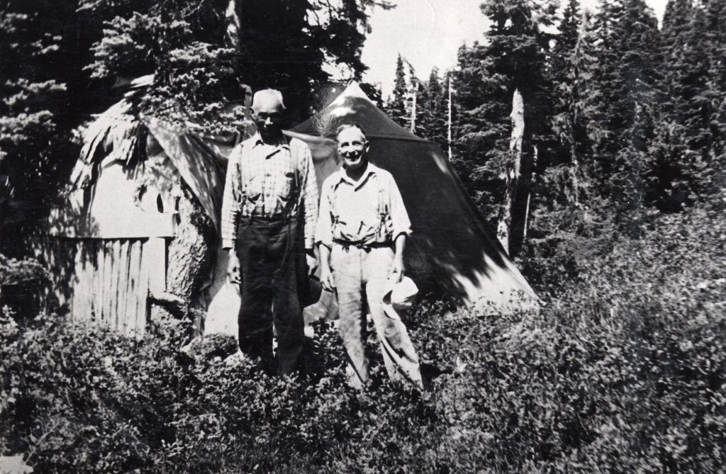 John “Nigger” Brown and Jimmy Aston at their cabin near Circlet Lake circa 1940’s.