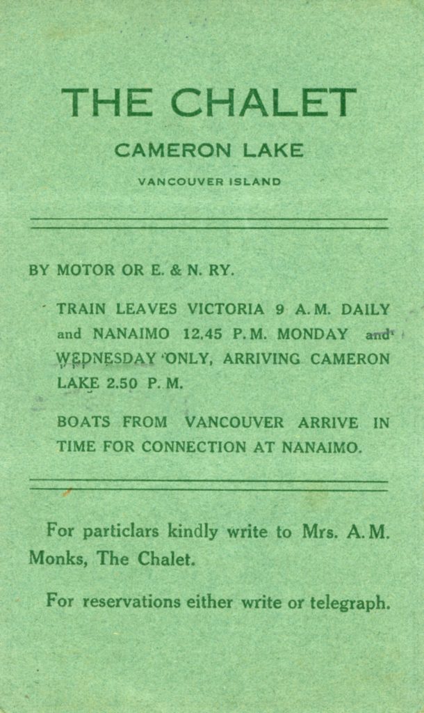 Cameron Lake Chalet ad.
