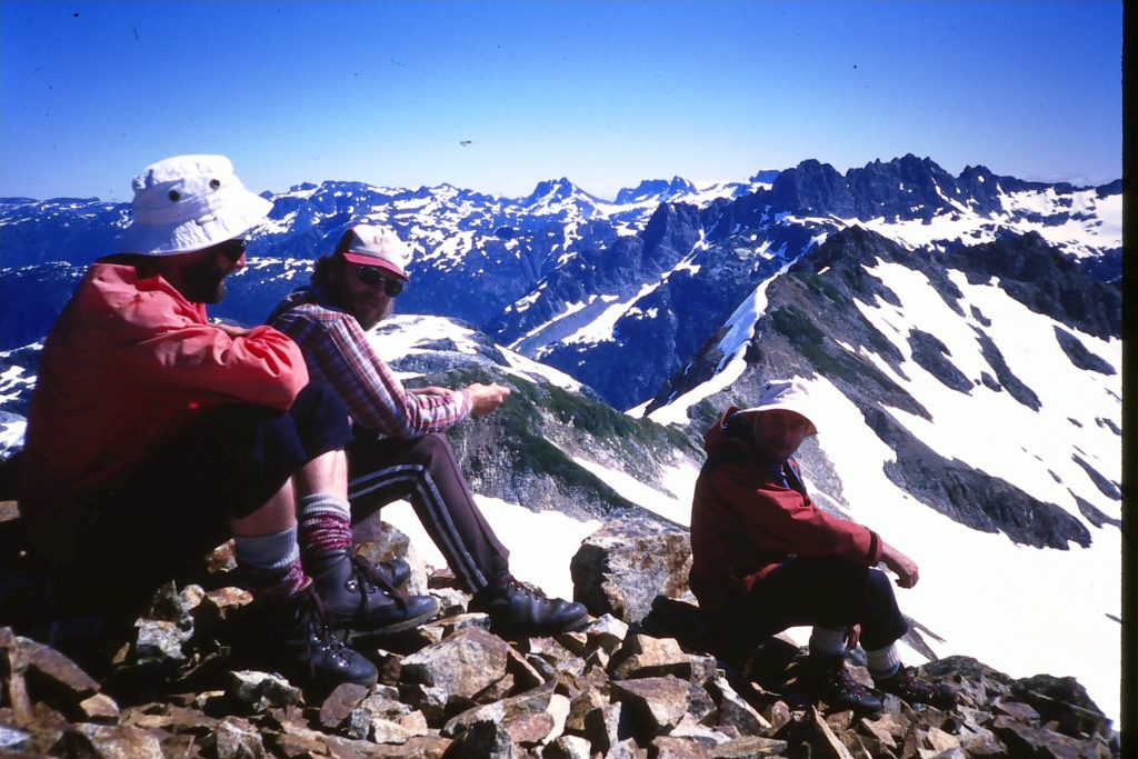 Brian Money, Gary Allen and Albert Hestler on the summit of Big Interior Mountain 1987 – Chris Schreiber photo.