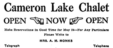 Cameron Lake Chalet notice