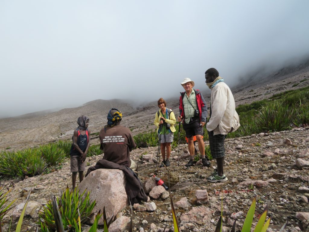 Liz Williams and Graham Maddocks ascending Mount Balbi/Tutue 2020 – Graham Maddocks photo.