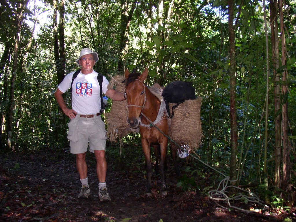 Graham Maddocks with his packhorse en route to Pico Duarte in the Dominican Republic 2005 – Graham Maddocks photo.