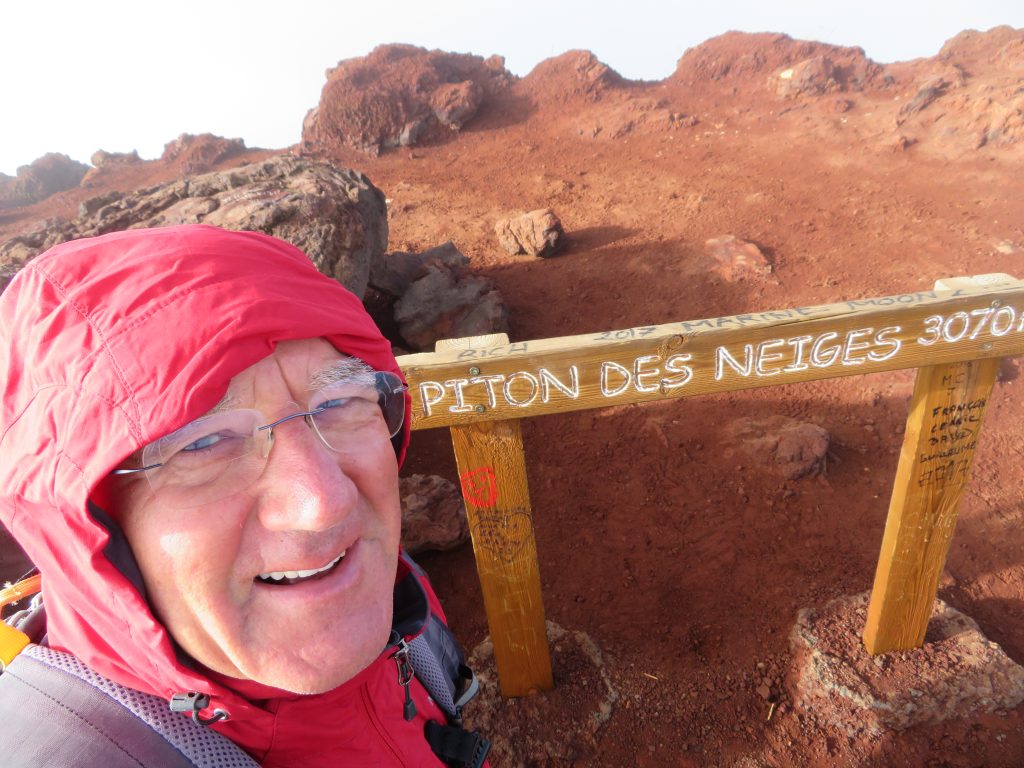 Graham Maddocks on the summit of Piton des Neiges 2017 – Graham Maddocks photo.