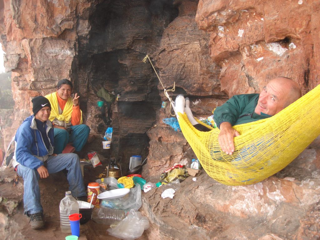 Graham Maddocks in a hammock at the camp on Mt. Roraima 2006 – Graham Maddocks photo.