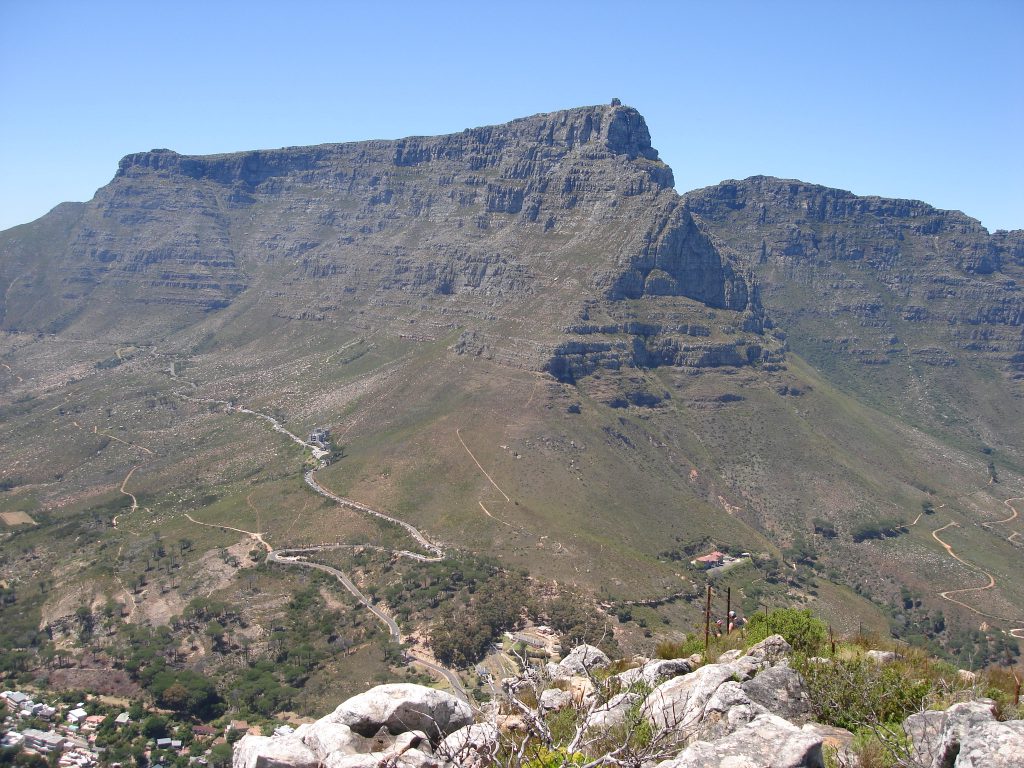 Table Mountain/Tafelberg is the prominent landmark overlooking the city of Cape Town in South Africa 2011 – Graham Maddocks photo.