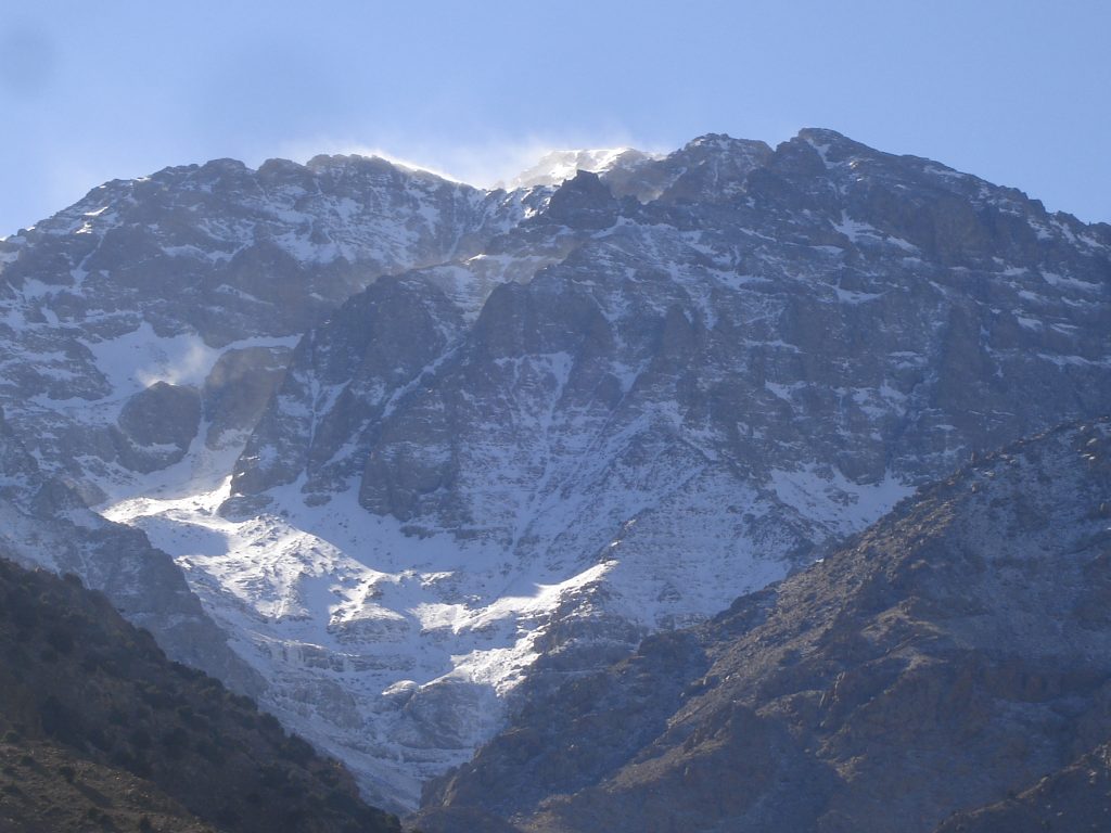 Looking up at Jebel Toubkal in Morocco 2011 – Graham Maddocks photo.