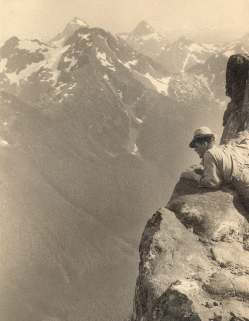 George Arthur Colwell on the summit of Elkhorn South Mountain looking into Cervus Creek 1936.