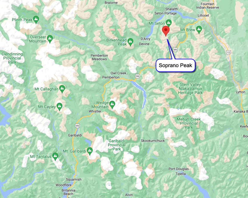Google Map of Soprano Peak Location
