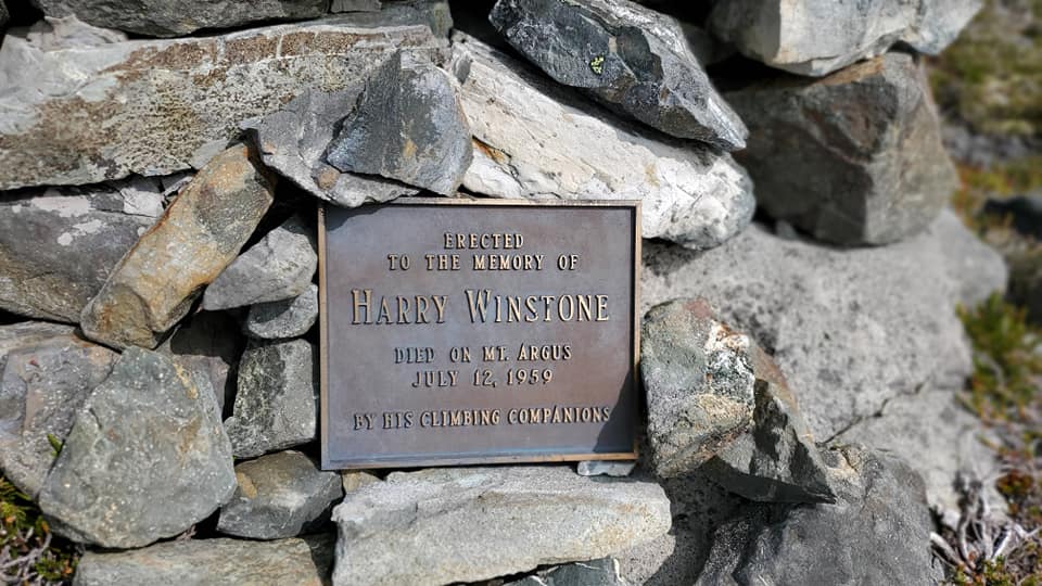 The memorial plaque to Harry Winstone near Argus Mountain – Mike Winstone photo.
