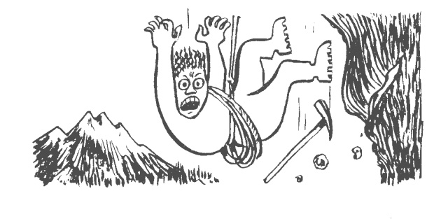 Cartoon of a climber falling off a cliff.