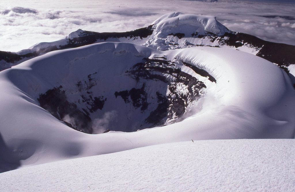 Cotopaxi’s crater 1986 – Lindsay Elms photo.