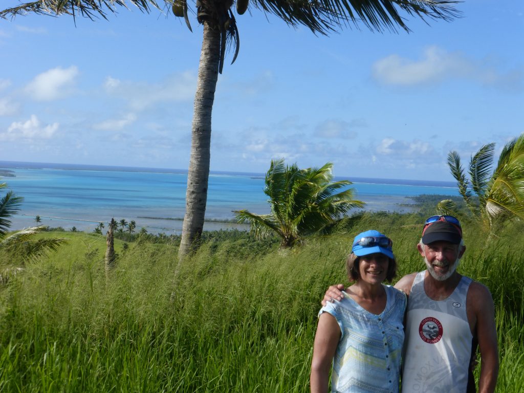 Lindsay Elms and Valerie Wootton on the summit of Maunga Pu on Aitutaki, Cook Islands – Valerie Wootton photo.