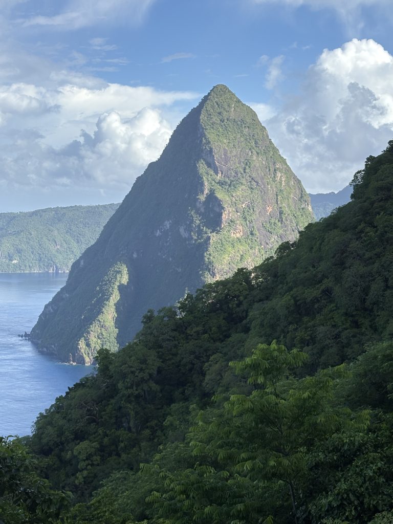 The view of La Petit Piton from the slopes of La Gros Piton – St. Lucia 2025 – Lindsay Elms photo.