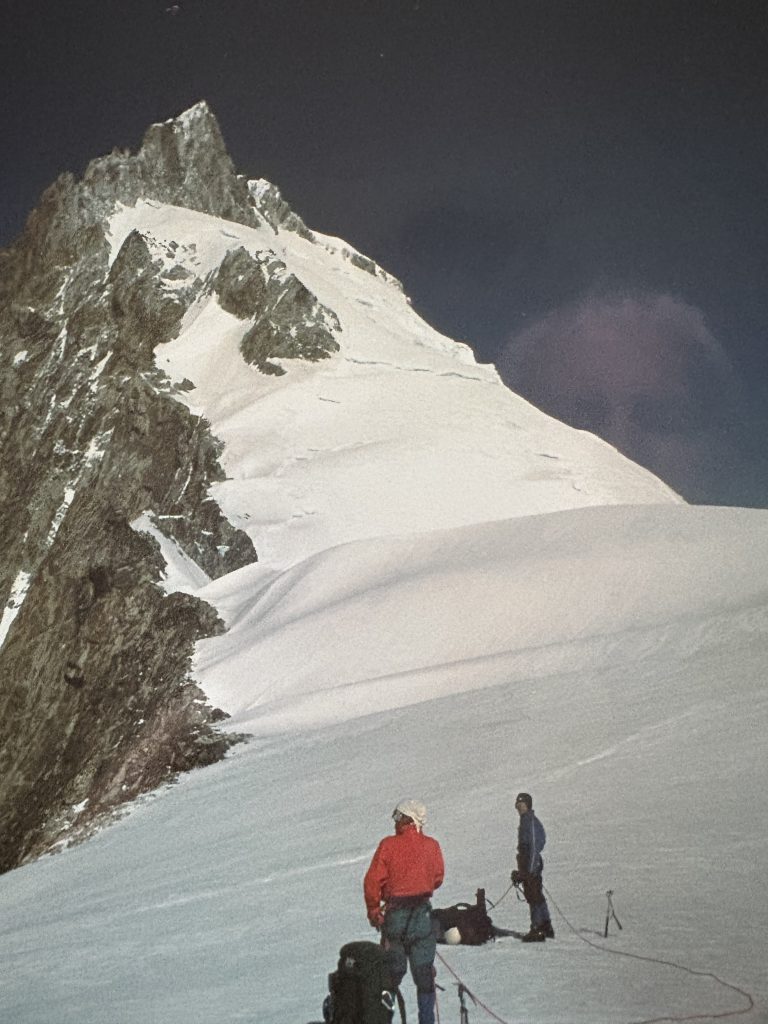 Chris Lawrence and Mike Baikie on the Bravo Glacier below the summit of Mt. Waddington – Lindsay Elms photo.