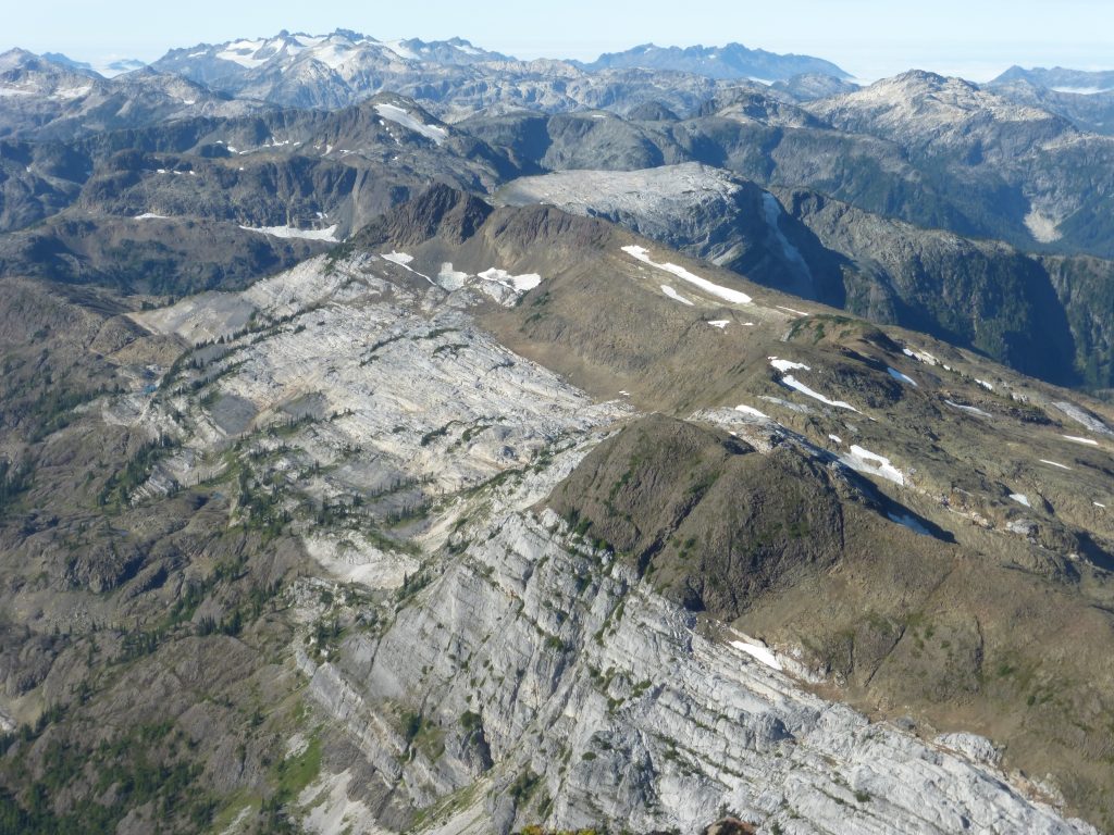 Looking towards Morrison Spire and Limstone Cap from the summit of Mt. McBride 2015 – Lindsay Elms photo.