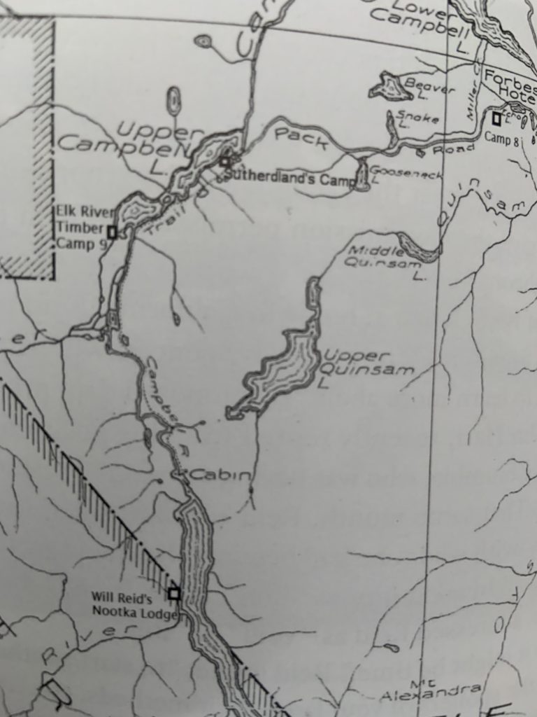 Map showing location of Nootka Lodge on Buttle Lake.
