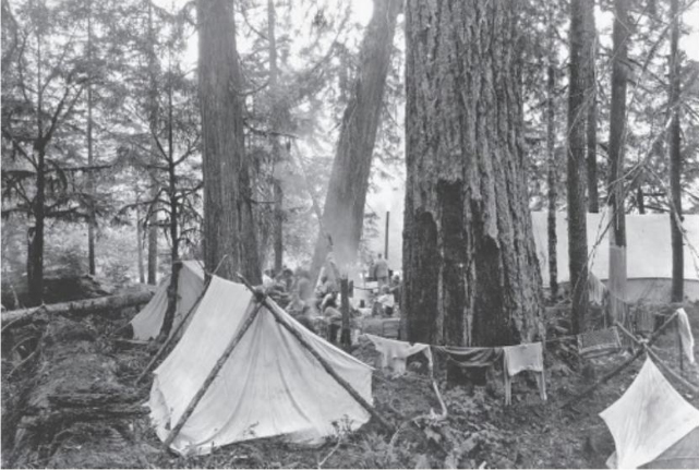 The expedition main camp on Campbell River